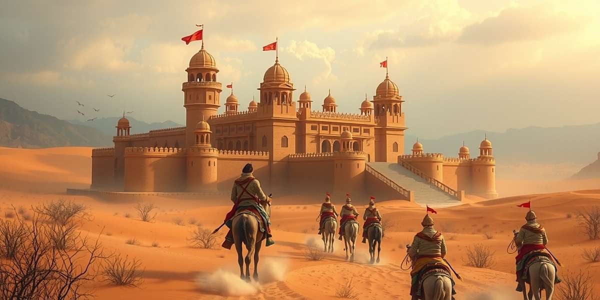 Mace Marvel Maharaja western kingdom scene showing a Rajput fortress in a desert landscape